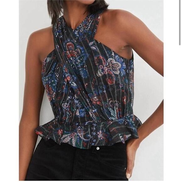 Veronica Beard Womens Silk Metallic Floral Black Open Back Multi Kailani Top 8 - Picture 1 of 10